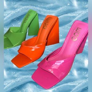EGO Women's Pink, Orange, and Green Block Heel Sandals